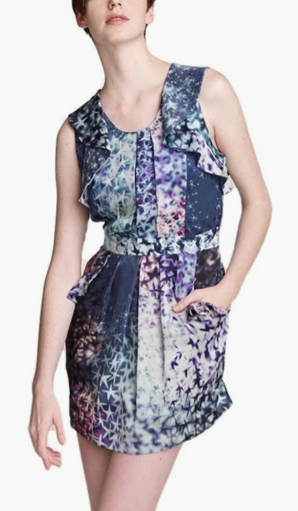 leifsdottir Navy Blue Purple Celestial Print Mini Dress - Picture 10 of 10